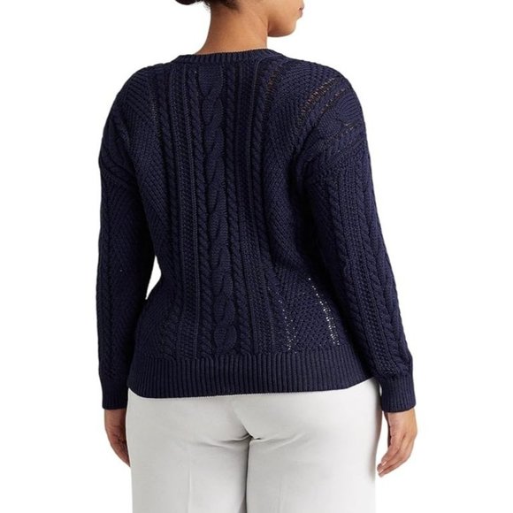 LAUREN Ralph Lauren Women’s Cotton Sweater Navy Size 1X NWT - Picture 3 of 5